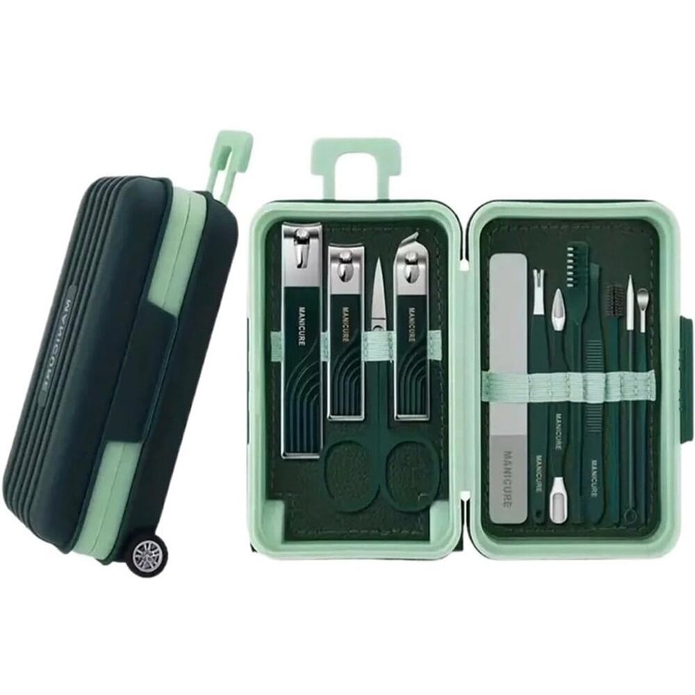 Mini Rolling Suitcase Manicure Kit 12-Piece Travel Grooming Set w/ Wheels